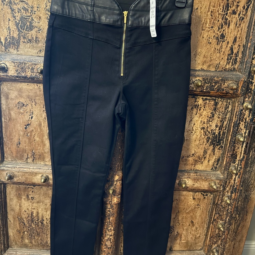 Bebe Black Jeggings with Faux Leather Trim
